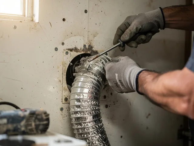 Hawaiian Gardens Dryer Vent Cleaning technician performing precise dryer vent hose installation in Hawaiian Gardens